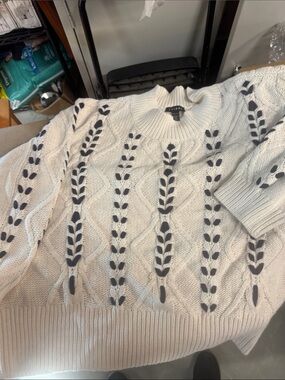 Tribal Cream Sweater with Navy Embroidered Stripes